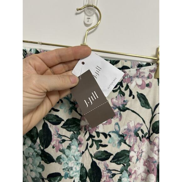 J.JILL Linen-Blend Stretch Button Hem Royal Multi Floral Print Ankle Pants Sz M - Picture 4 of 12